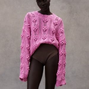 Zara Oversized Knit Sweater Pink Chunky NWT S
